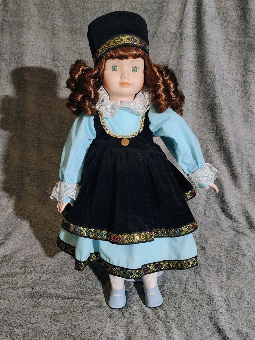 Vintage TB Trading Co Porcelain Collector Doll 16" Red Hair Romanian Folk Dress